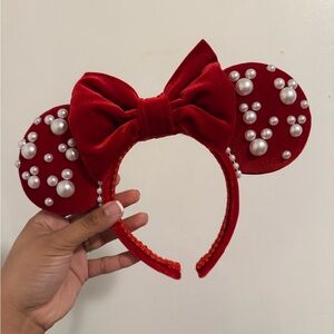 Red Minnie Mouse Ears Headband with Pearls